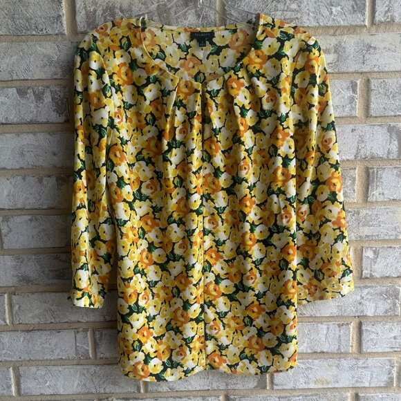 Talbots 3/4 Sleeve Keyhole Front Colorful Floral Blouse Women's Size 4 - Picture 1 of 8